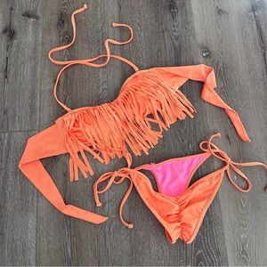 Fringe Tie Bikini Set - Orange